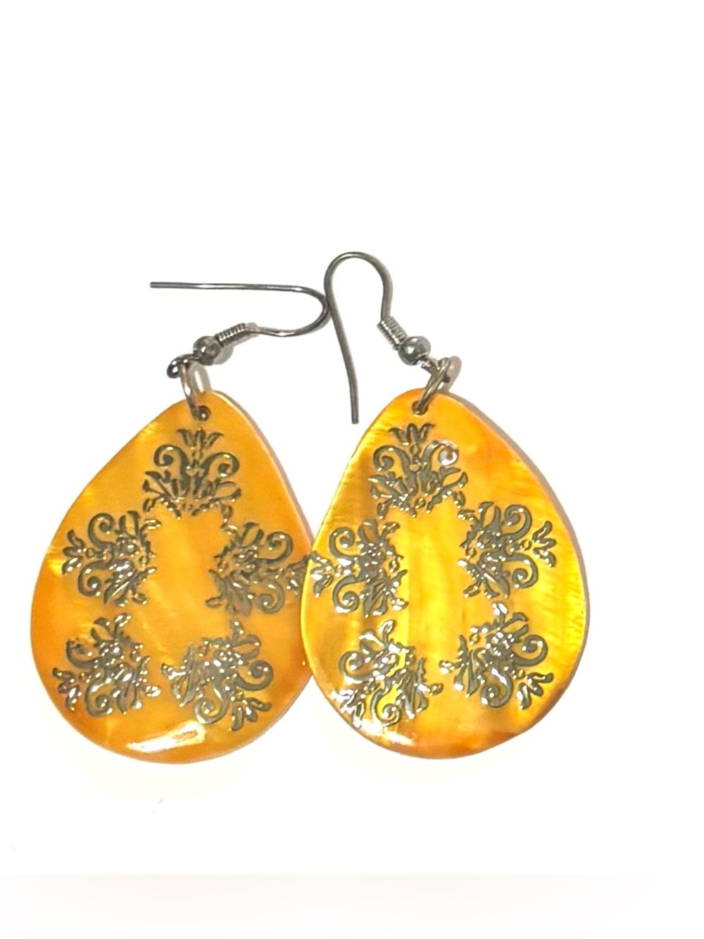 Handcrafted Yellow shells Teardrop Filigree Dangle Earrings - Brand